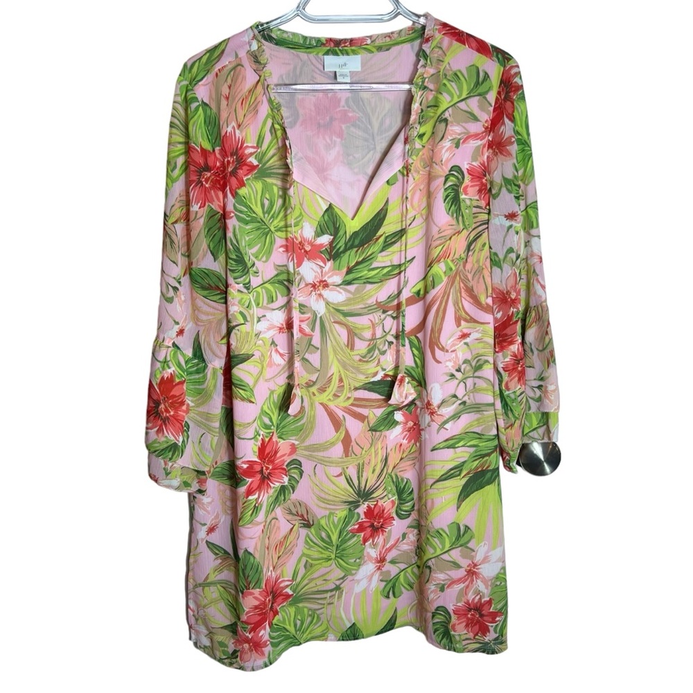J. Jill Seashell Paradise Tropical Floral Print Tunic Dress, Medium